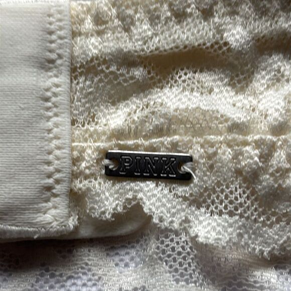 Victoria Secret Pink Off White Lace Unlined Bralette Size Large - Picture 8 of 9